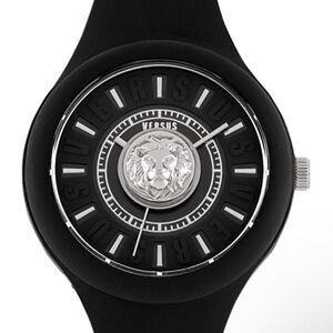 Versus Versace Black and Silver Lion Head Dial Watch